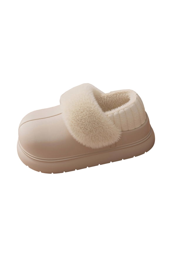 Beige Indoor Slippers For Women Closed Toe Sandals Thick Sole Fleece Lined Warm Non-Slip House Shoes Fall Winter Comfortable Footwear Size 36