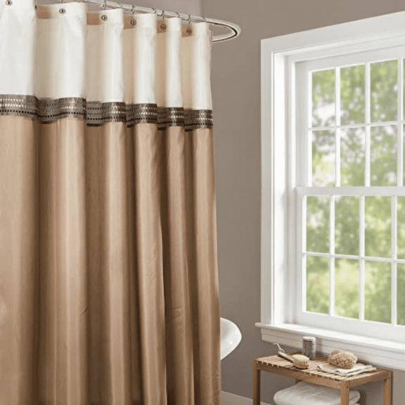 Beige & Ivory Fabric Shower Curtain 72x72 Inches, Modern Neutral Bathroom Dcor with Waterproof Liner for Elegant and Glamorous Bathroom Style