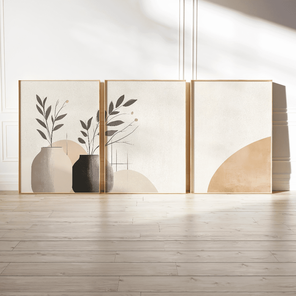 Beige Japandi Abstract Plant Pots Zen Minimalist Poster Set 3 Prints ...