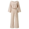 thumbnail image 1 of Beige Jumpsuits for Women Casual Women Long Sleeve Playsuit Clubwear Straight Leg Jumpsuit with Belt Woman Pants Clearance, 1 of 6