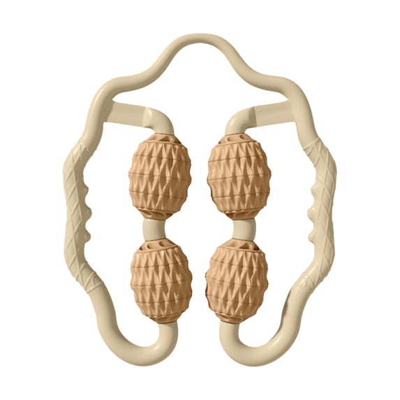 Beige Khaki 4-Wheel Ring Leg Massager, Adjustable U-Shaped Muscle Roller for Thigh & Calf, Pain Relief Massage Tool for Post-Workout Recovery