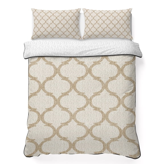 Beige Khaki Plaid California King Quilt Bedding Set, Retro Country Moroccan National Geometrical Plaid Lightweight Comforter with 2 Pillow Shams Bedroom Bedspread Set Home Decor for All Seasons