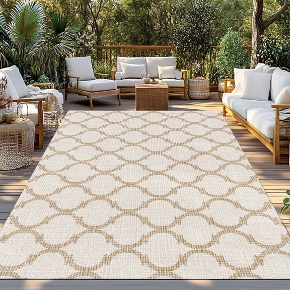Beige Khaki Plaid Indoor Outdoor Rugs 3x5 Ft, Retro Country Moroccan National Geometrical Plaid Outdoor Patio Rugs Mat Washable Outside Area Rugs Carpet for Porch Deck RV Camping Pool Balcony