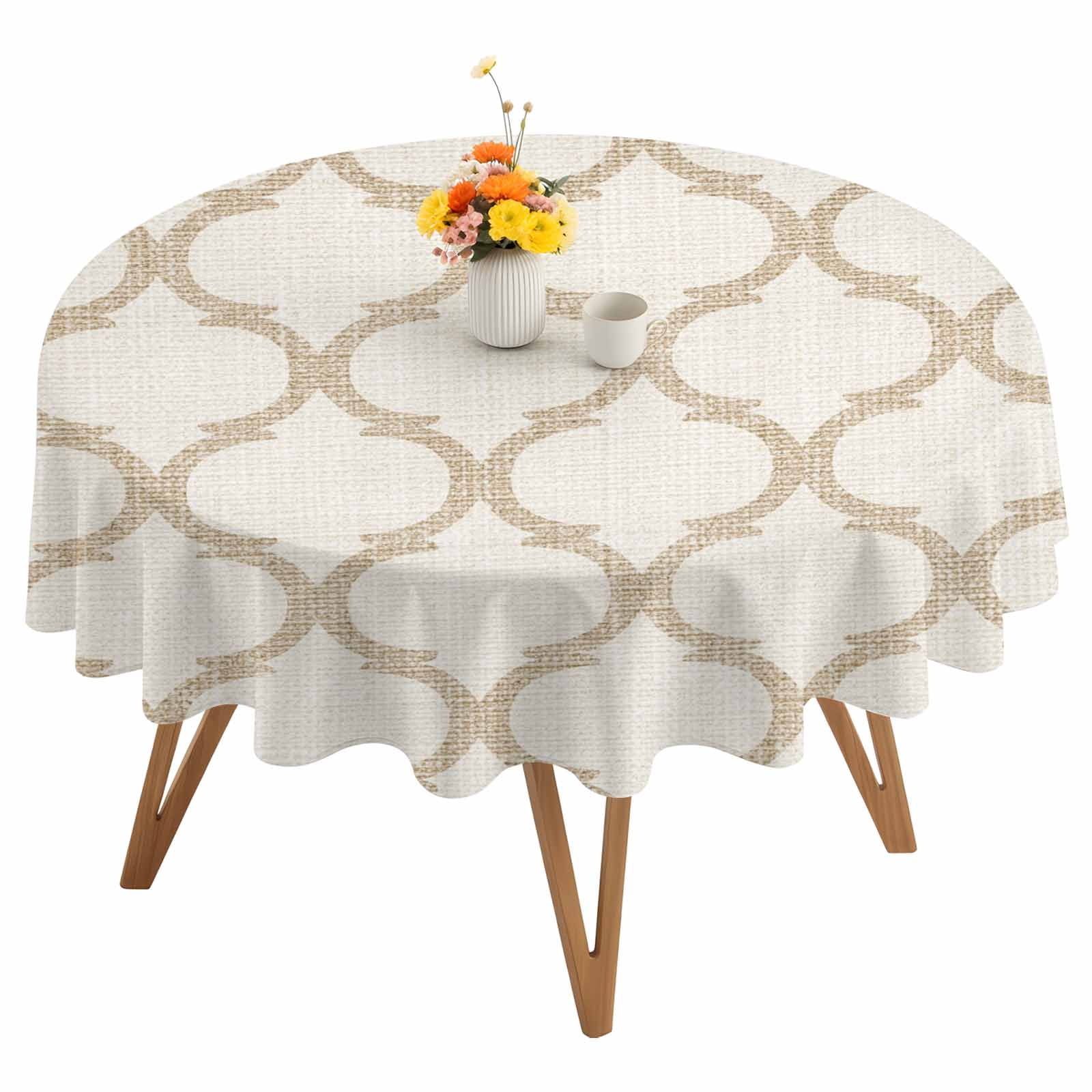 Beige Khaki Plaid Round Tablecloth 60 inches Retro Country Moroccan ...