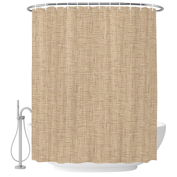 Beige Khaki Solid Shower Curtain for Bathroom, Minimalist Cloth Oatmeal Linen Texture Waterproof Cloth Fabric Bathroom Accessories Set with 9 Rust Proof Plastic Hooks, 36"x72"