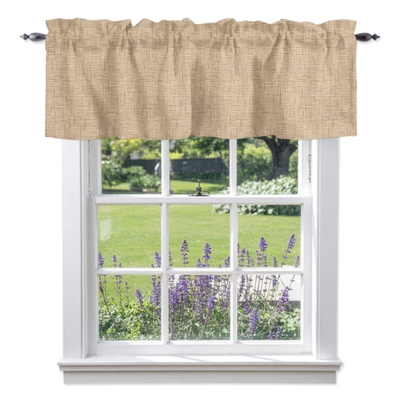 Beige Khaki Solid Valances for Windows, Minimalist Cloth Oatmeal Linen Texture Rod Pocket Valance Short Window Treatments Curtains for Kitchen Bathroom Bedroom Decor, 60 x 18 Inches