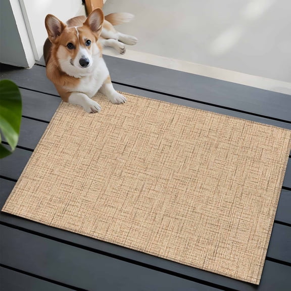Beige Khaki Solid Washable Entry Rug 2x3 Minimalist Cloth Oatmeal Linen Texture Low Pile Indoor Door Mat with Rubber Backing Thin Area Rug for for Entrance, Bedroom, Kitchen, Laundry, Bathroom