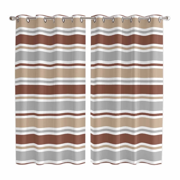 Beige Khaki Striped Kitchen Curtains Window Panels, Farmhouse Stripes Modern Abstract Art Insulated Window Treatment Curtain, Grommet Curtains for Bedroom/Living Room/Bathroom, 2 Piece 52"Wx84"L