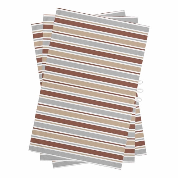 Beige Khaki Striped Kitchen Towels Set of 3, Water Absorbent Dish Towel, Farmhouse Stripes Modern Abstract Art Decorative Hand Towels - Quick Drying Cloth for Cooking Baking, 18x28 Inch