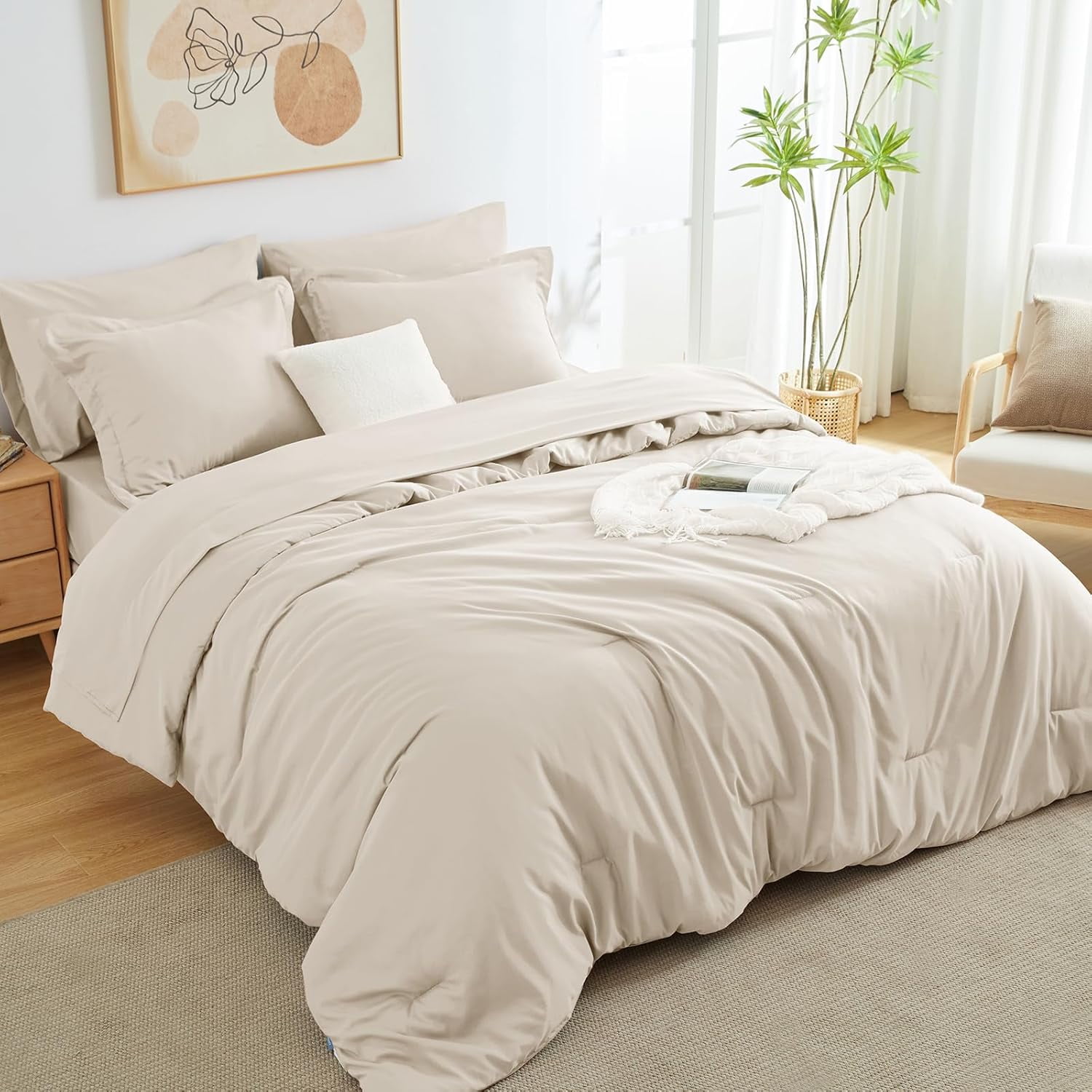 King Beige Microfiber Down Alternative Bed in a Bag Set