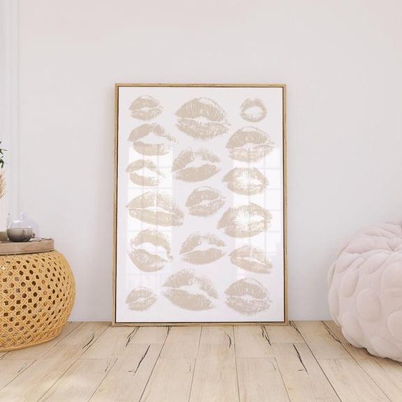 Beige Kiss Lips Neutral Makeup Wall Art, Unframed Paper Print Size 12x18