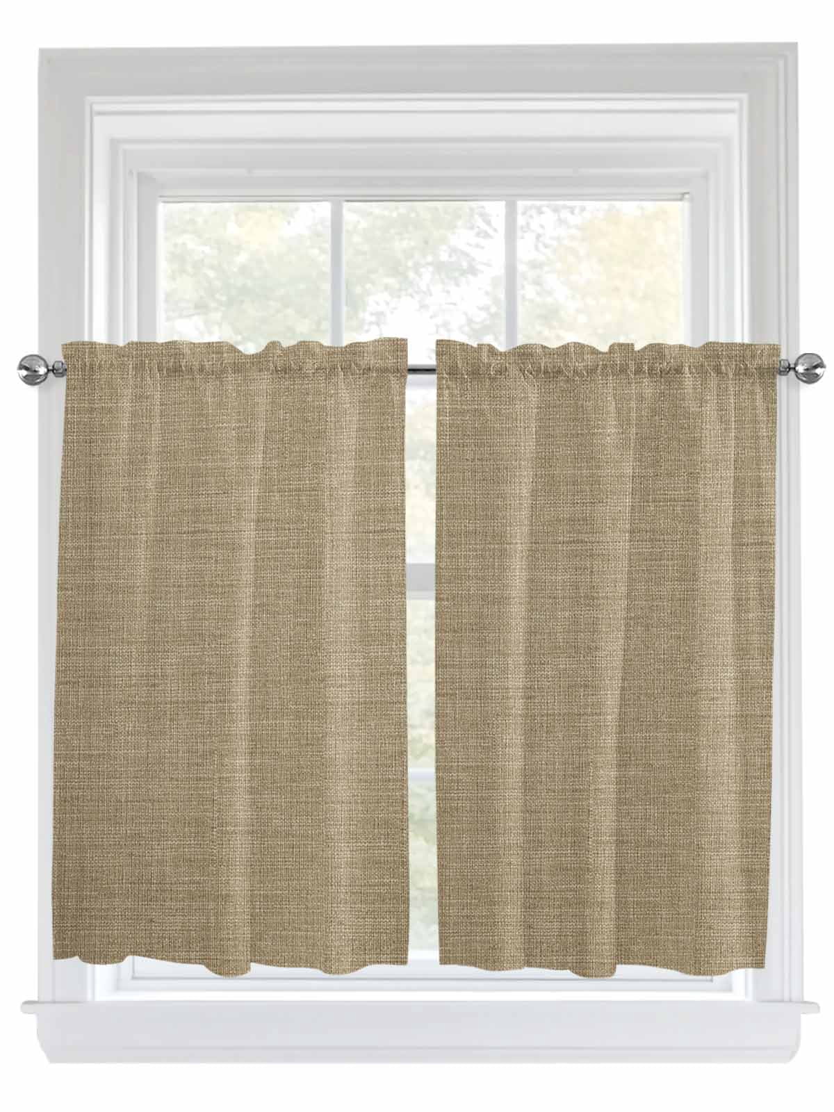 Beige Kitchen Curtains 45 Inches length, Farmhouse Burlap Solid Brown Color Modern Linen Texture Window Treatment Curtain Drapes, Lightweight Window Panels for Living Room Bedroom, 52"x45", 2 Panels