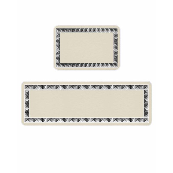 Beige Kitchen Mats for Floor 2 Piece, Greek Chinese Style Border Geometric Absorbent Non-Slip Kitchen Rugs Comfort Standing Mat for Laundry, Hallways 15.7"x23.6"+15.7"x47.2"
