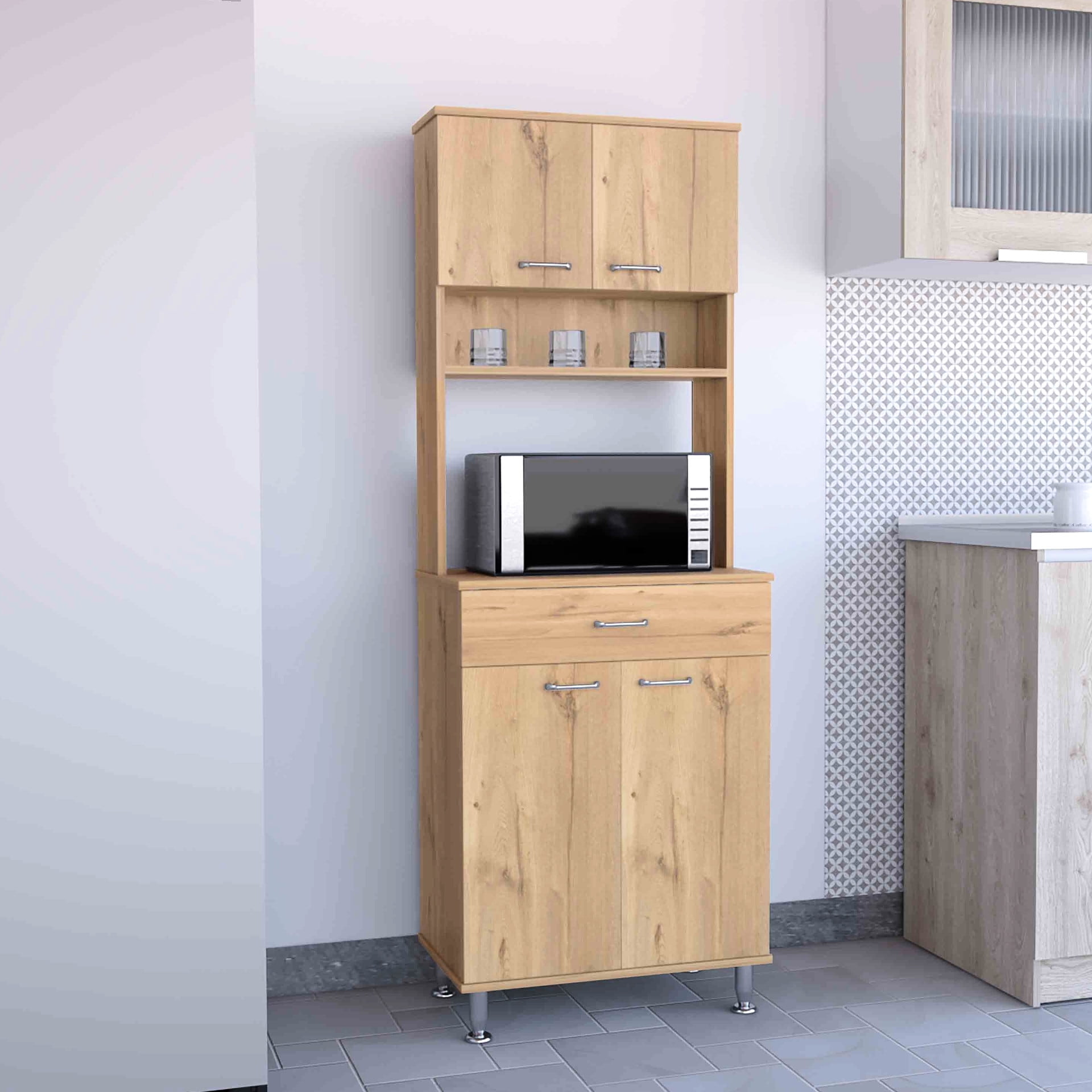 Beige Kitchen Pantry With Ample Counter For Baking - Closed & Open ...