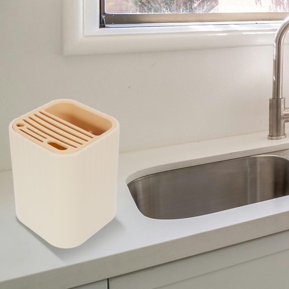 Beige Kitchen Utensil Draining Holder Rotating Cutter Rack with Spoon Fork Chopstick Stand