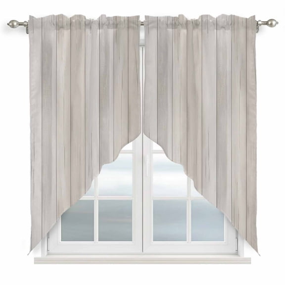 Beige Kitchen Window Curtains, Swag Curtains Valance for Bedroom Living Room Bathroom, Farmhouse Simple Abstract Striped Wooden Grain Rod Pocket Window Treatment Curtain Block Drapes 2 Panels 28"x36"