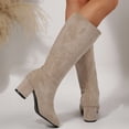 thumbnail image 1 of Beige Knee High Boots For Women Side Zipper Chunky Block Heel Pointed Toe Solid Color Minimalist Design Casual Light Office Wear Size 38, 1 of 5