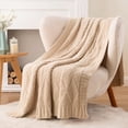 thumbnail image 1 of Battilo Beige Knitted Throw Blanket,Soft Textured Chenille Blanket, Lightweight Decorative Throw,50"x60", 1 of 8