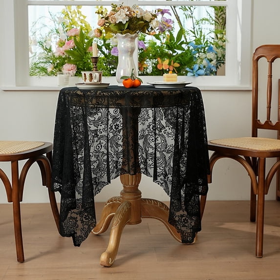 Beige Lace Hollow Polyester Tablecloth - Decorative Rectangular or Round Cover for Dining and Coffee Tables, Effective Tabletop Protection, Easy Care, Vintage Style Enhancer