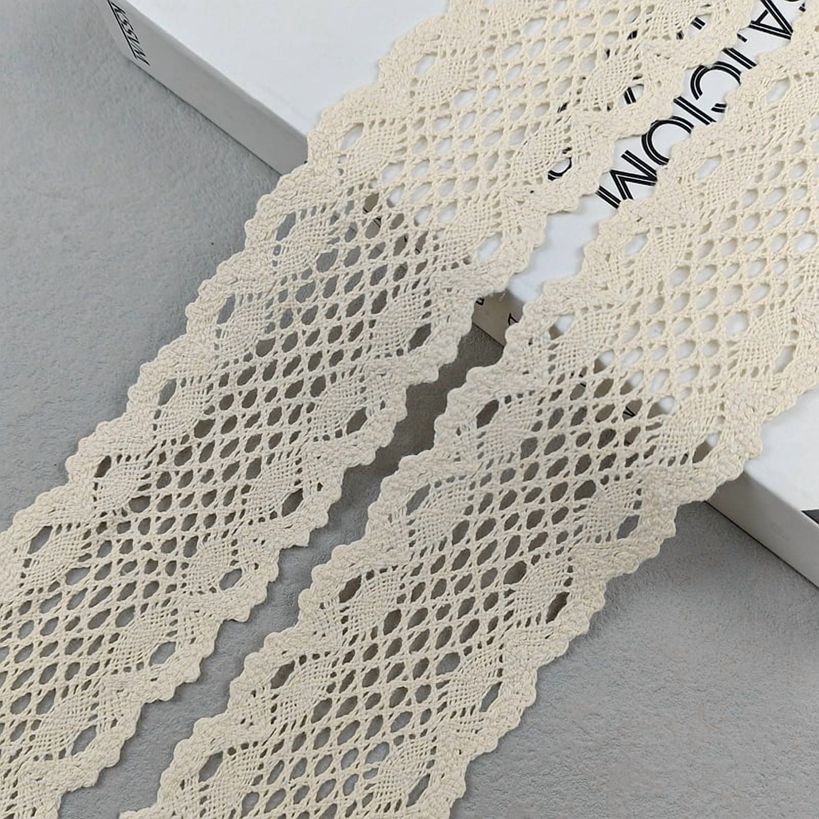 Beige Lace Ribbon 10 Yards Cotton Lace Trim Crochet Sewing Lace for Crafts, Gift Package Wrapping, Bridal Wedding Decoration, Widen 2.35 inch,Style 1