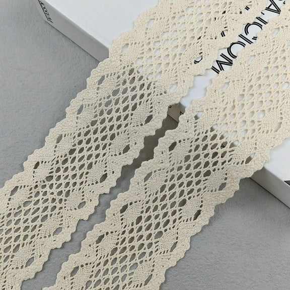Beige Lace Ribbon 10 Yards Cotton Lace Trim Crochet Sewing Lace for Crafts, Gift Package Wrapping, Bridal Wedding Decoration, Widen 2.35 inch,Style 1