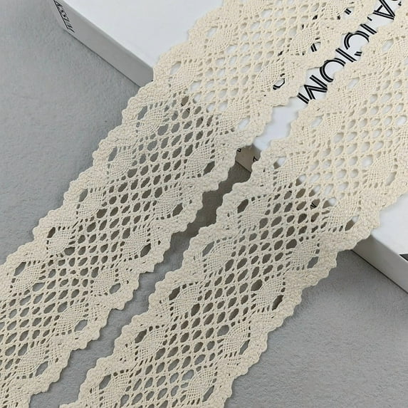 Beige Lace Ribbon 10 Yards Cotton Lace Trim Crochet Sewing Lace for Crafts, Gift Package Wrapping, Bridal Wedding Decoration, Widen 2.35 inch,Style 1