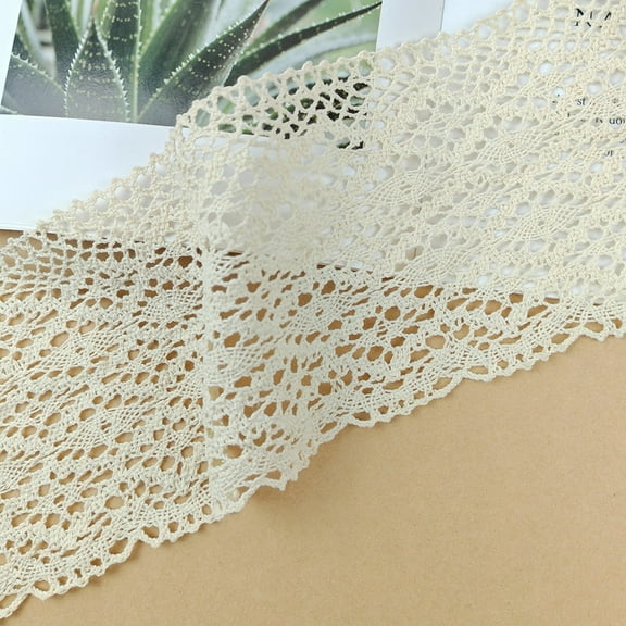 Beige Lace Ribbon 10 Yards Cotton Lace Trim Crochet Sewing Lace for Crafts, Gift Package Wrapping, Bridal Wedding Decoration, Widen 5.1 inch,Style 4