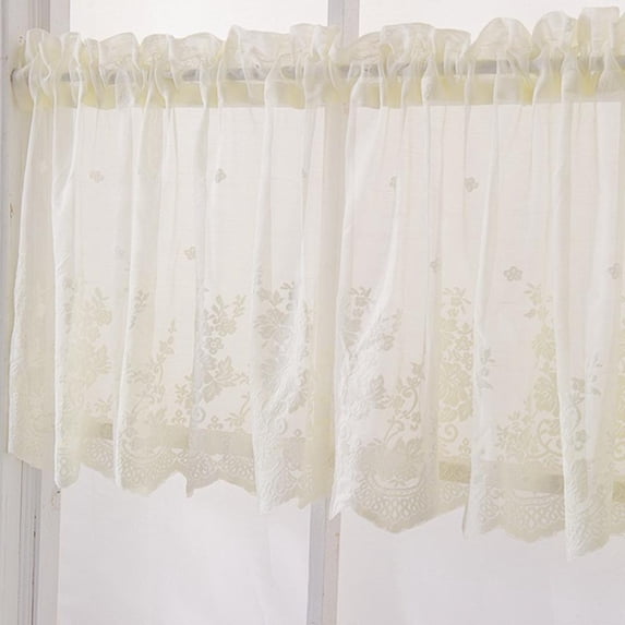Beige Lace Valances for Windows 51.2x16inch,Lace Floral Embroidered Semi Sheer Curtain for Kitchen Cafe Dinning Bath Room Restaurants Pubs 1 Pc