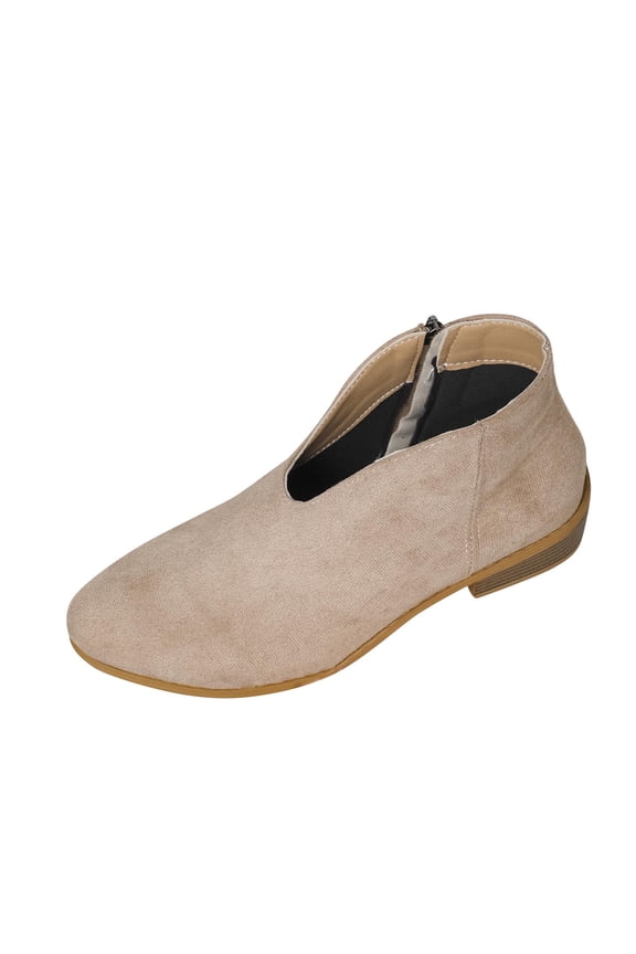Beige Ladies Breathable Faux Suede Booties Low Heel Zipper Casual Round Toe For Daily Walking