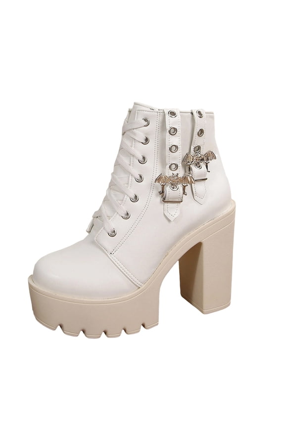 Beige Ladies Casual Chunky Heel Boots Thick Sole Side Zipper Round Toe Winter Warm Ankle Short Booties