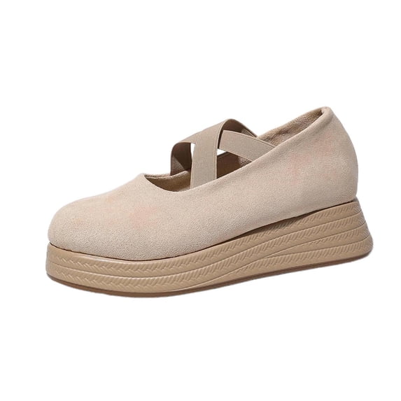 Beige Ladies Casual Shoes With Wedge Heel And Round Toe For Leisure Activities Trendy And Durable For All Year
