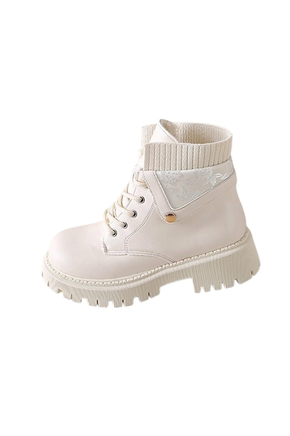 Beige Ladies Casual Thick-Soled Winter Footwear With Metal Chain Embellishments And Plush Furry Lining Comfortable Flat Heel Snow Shoes