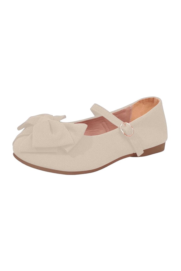 Beige Ladies Comfort Ballet Flats Loafers Bowknot Adjustable Buckle Strap Soft Sole Versatile