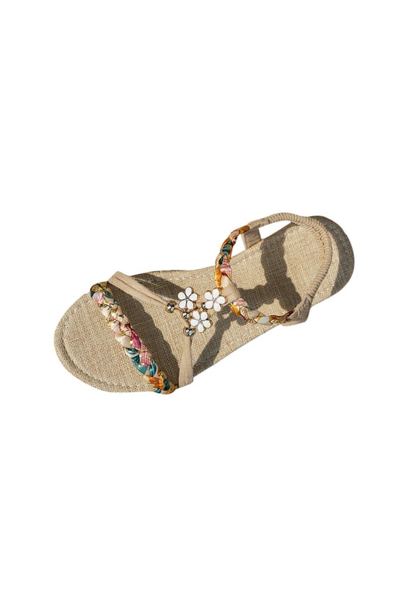 Beige Ladies Comfort Summer Round Head Comfy Sandals Beach Casual Sandals With Low Heel For Casual Outdoor Indoor Activities Lightweight And Supportive