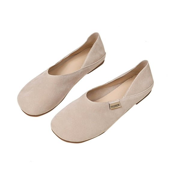 Beige Ladies Comfortable Flat Shoes With Round Toe And Soft Sole For Professional Wear