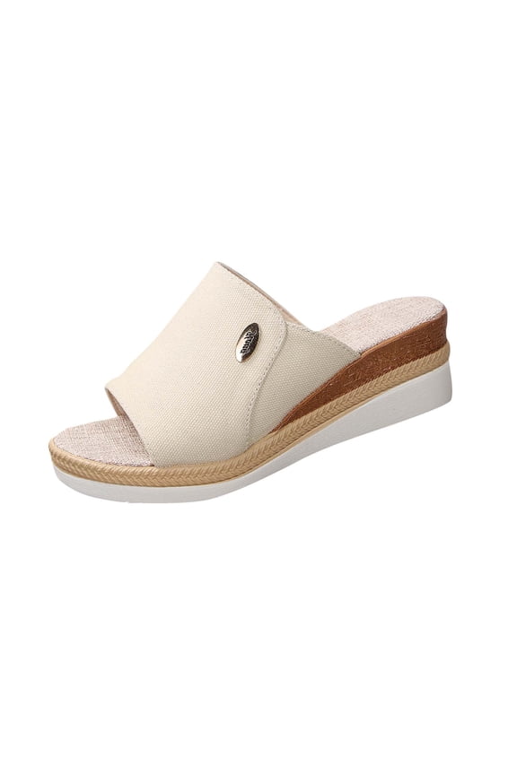 Beige Ladies Comfortable Wedge Sandals, Feminine Fish Mouth Style For Summer, Casual Footwear With Heel Height