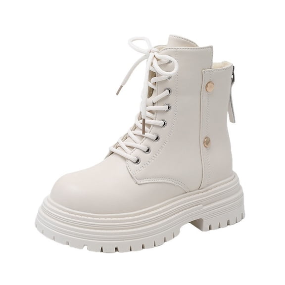 Beige Ladies Fashion Ankle Boots With Lace Up And Side Zipper For Comfortable Use In Snow Seasons