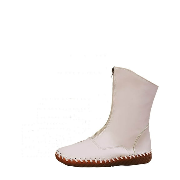 Beige Ladies Fashion Ankle Boots With Zipper And Solid Color Design Great For Leisure Time And Everyday Comfort