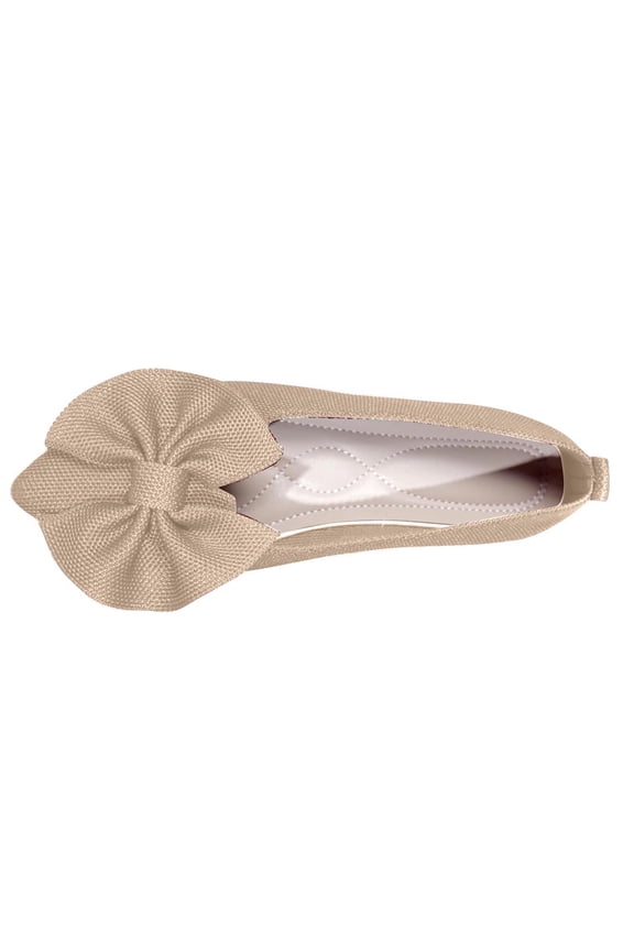 Beige Ladies Flat Footwear With Bow Accents For Everyday Wear Comfortable Fit And Lightweight For Daily Activities