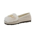 thumbnail image 1 of Beige Ladies Flats With Pearl Bow Accent And Warm Design For Comfort And Cozy Feel Ideal For Autumn Winter, 1 of 9