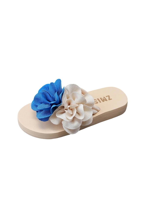 Beige Ladies Flip Flop Sandals Spring Summer Comfortable Stylish Floral Open Toe Soft Sole Slide Sandals