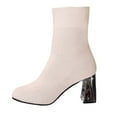 thumbnail image 1 of Beige Ladies Knit Mid Calf Boots Featuring A Square Toe And Thick Heel For Fashionable Winter Wear, 1 of 8