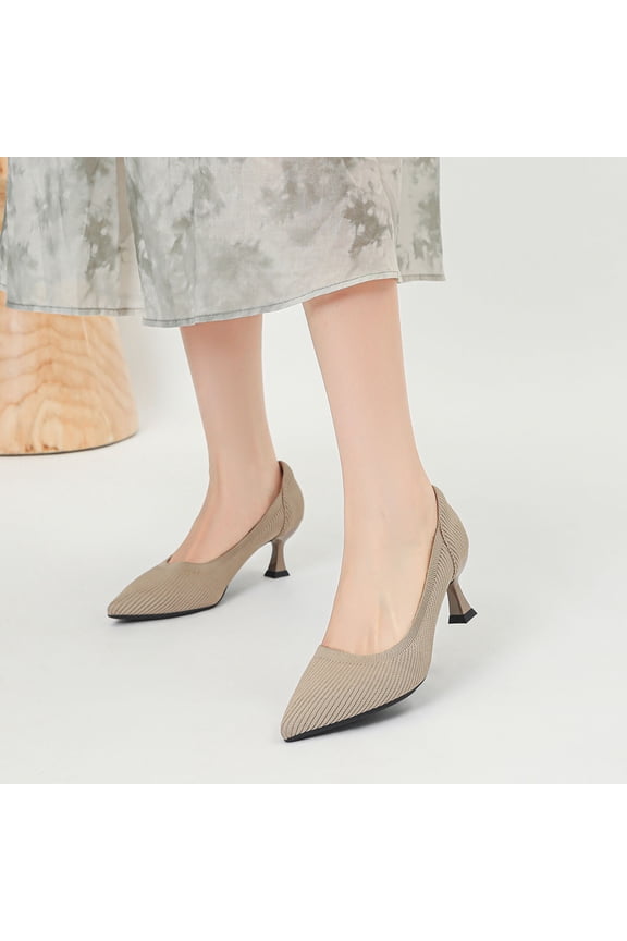 Beige Women'S Pointed Toe High Heel Pumps Knitted Solid Color Shallow Mouth Fashionable Casual Shoes For All Seasons Size 36 Eu Weight 0.96 Lb