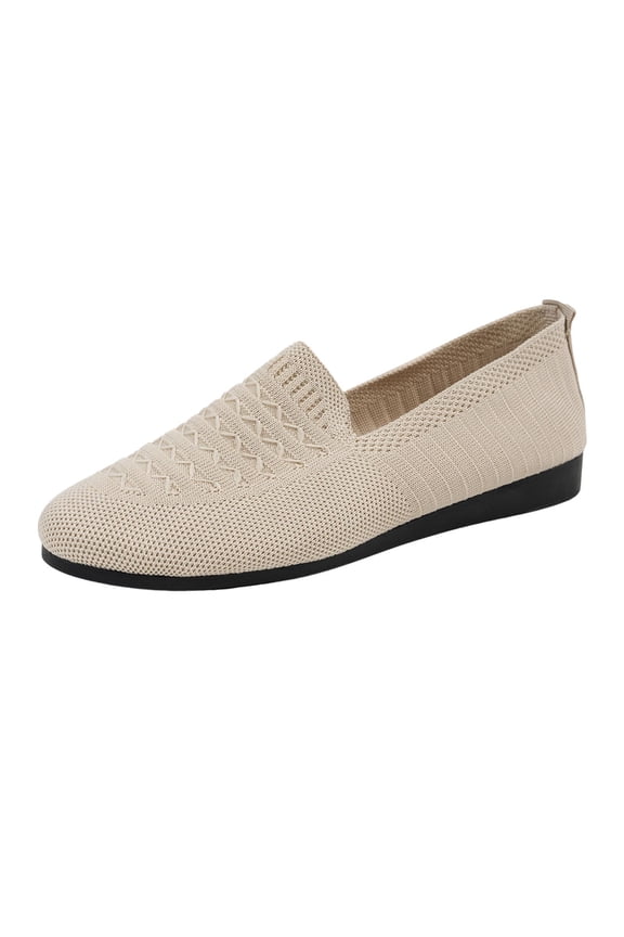 Beige Ladies Mesh Shoes With Closed Toe And Slip-On For A Stylish And Comfortable Shoe Option