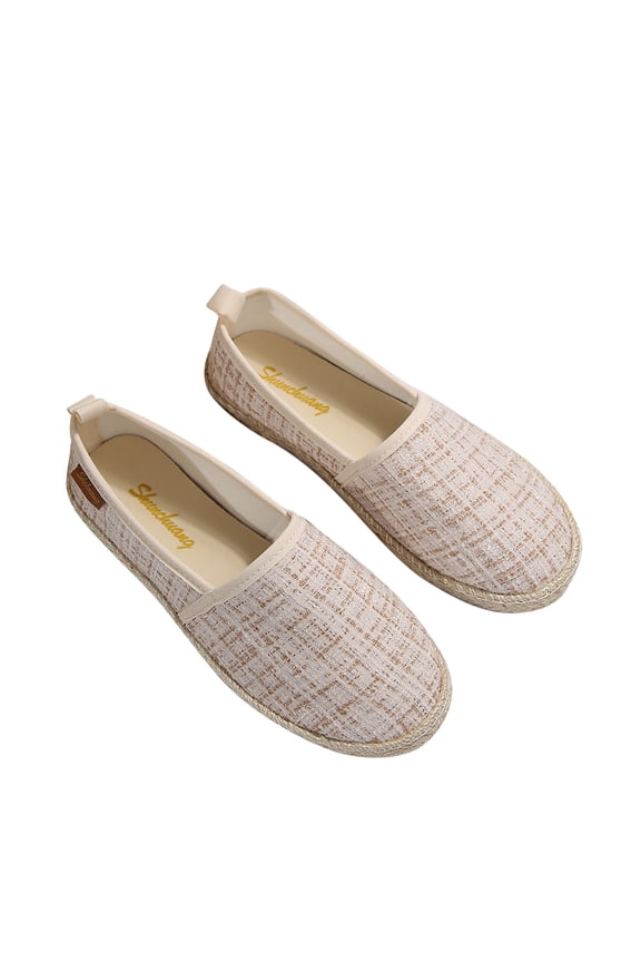 Beige Ladies Round Toe Breathable Flat Slip On Jute Sole Loafers Casual Espadrilles Comfortable Shoes For 2026 Spring Wear