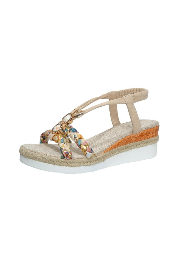 Beige Ladies Round Toe Sandals With 2.4 Inch Heel Great For Summer Outings And Comfortable Footwear For Women