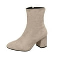 thumbnail image 1 of Beige Ladies Short Boots Suede Upper Block Heel Pointed Toe Design For Everyday Comfortable Wear, 1 of 9