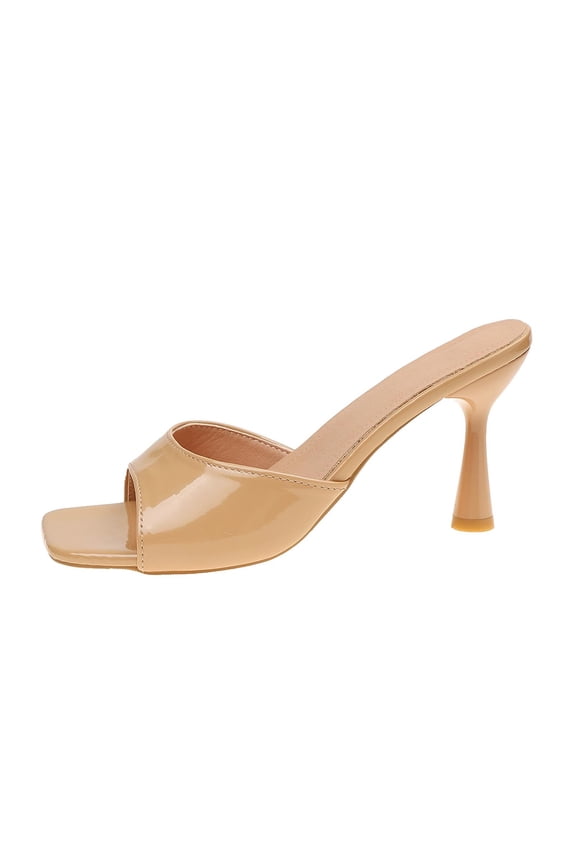 Beige Ladies Solid Color Square Toe High Heel Pumps Slip On Fashion