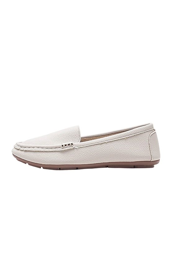 Beige Ladies Square Toe Slip On Flats With French Inspired Buckle Detail Low Cut Design For A Polished Casual Look
