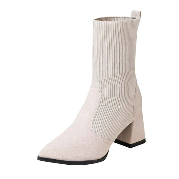 Beige Ladies Suede Ankle Boots With Thick Heel And Platform For A Fashionable And Functional Look